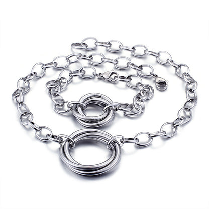 Fashion Stainless Steel Interlocking Necklace Bracelet Two Piece Set Wholesale Valentine's Day Gift