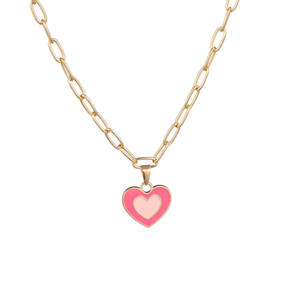 European And American New Heart-shaped Simple Dripping Color Matching Double Heart Necklace