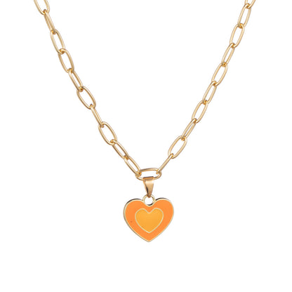 European And American New Heart-shaped Simple Dripping Color Matching Double Heart Necklace