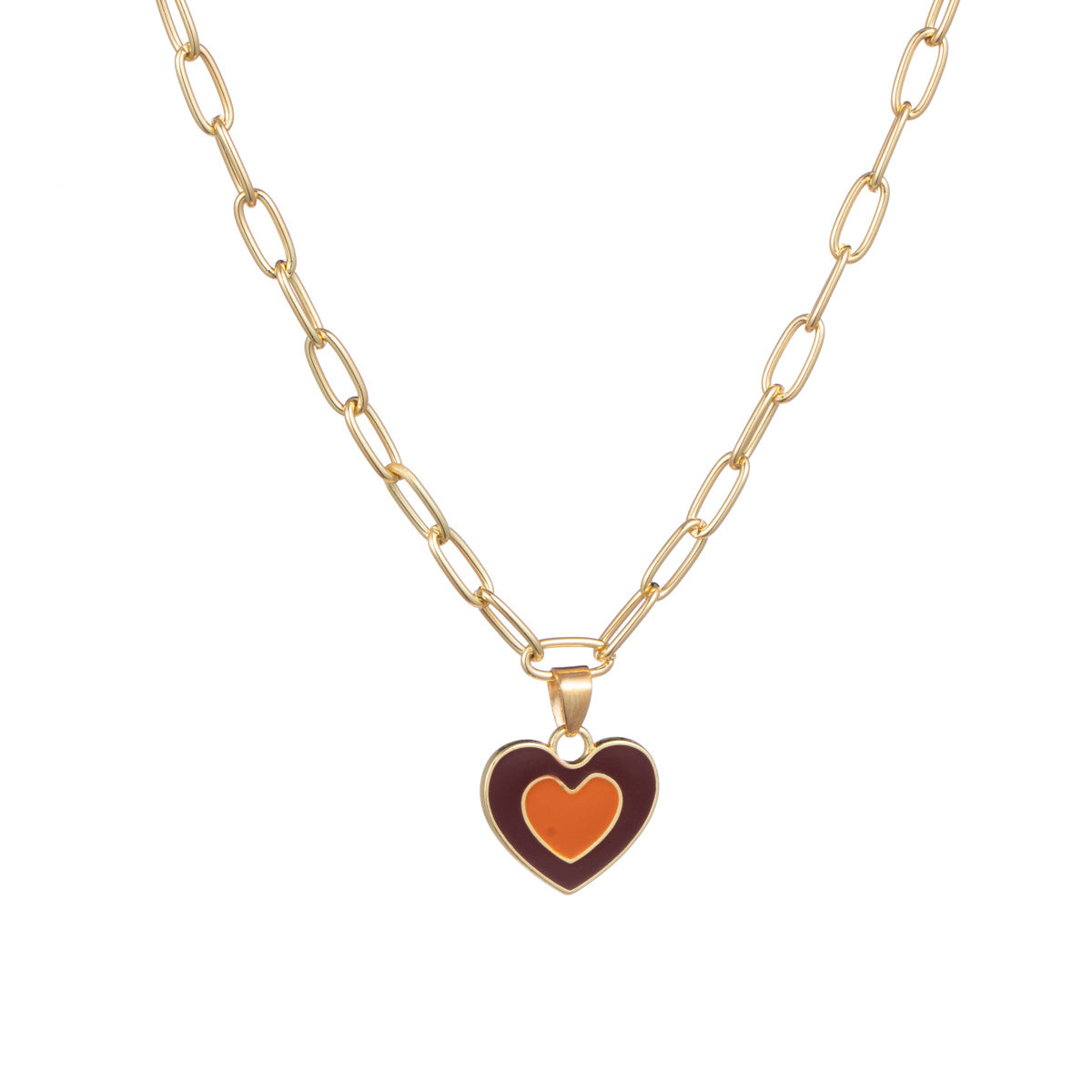 European And American New Heart-shaped Simple Dripping Color Matching Double Heart Necklace