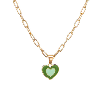 European And American New Heart-shaped Simple Dripping Color Matching Double Heart Necklace