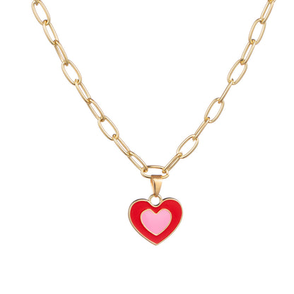 European And American New Heart-shaped Simple Dripping Color Matching Double Heart Necklace