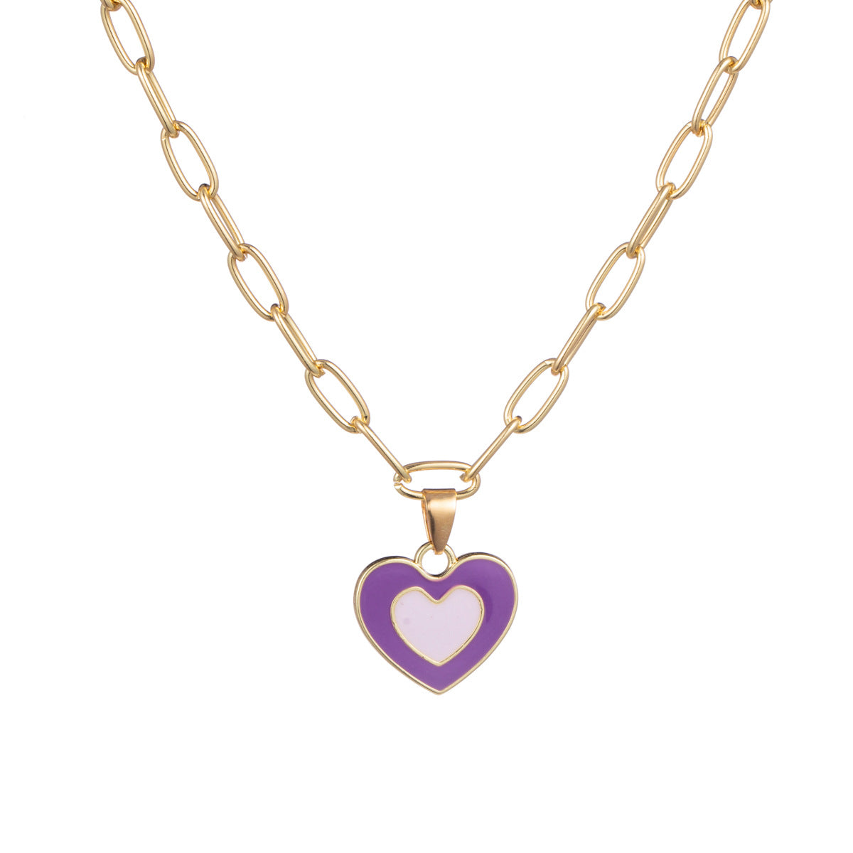 European And American New Heart-shaped Simple Dripping Color Matching Double Heart Necklace