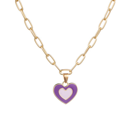 European And American New Heart-shaped Simple Dripping Color Matching Double Heart Necklace