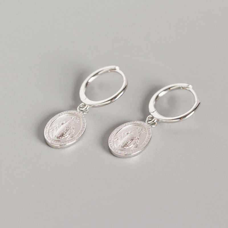 S925 Sterling Silver Santa Maria Mother Coin Earring