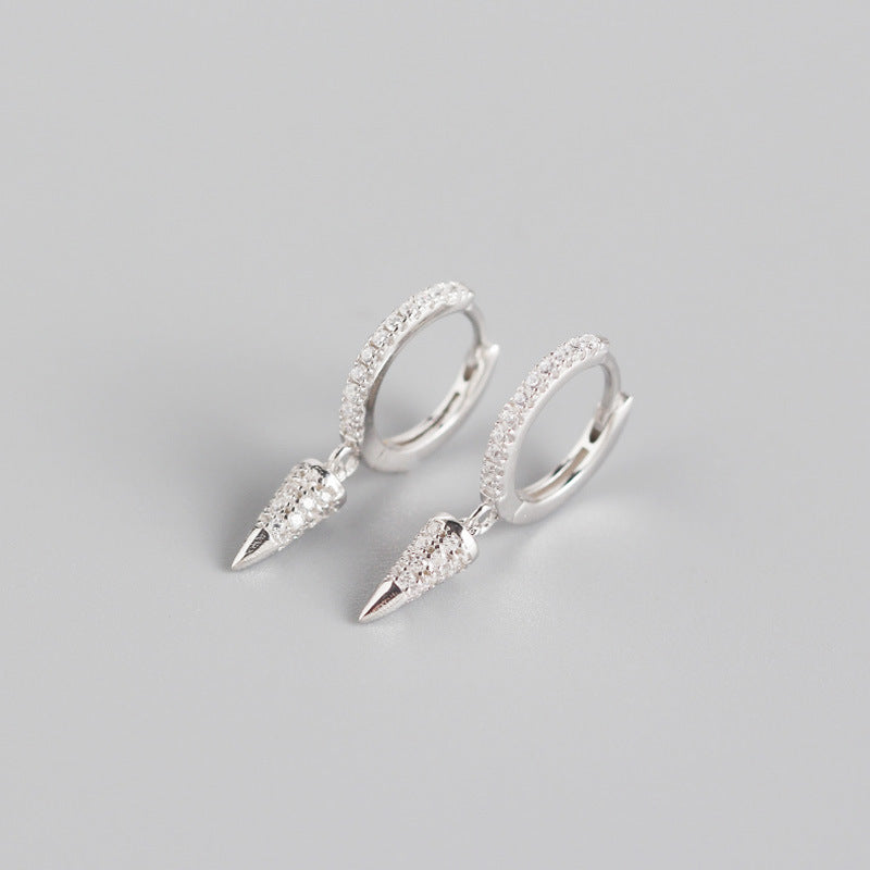 European And American Light Luxury S925 Sterling Silver Geometric Cone Diamond Ear Buckle Silver Earrings