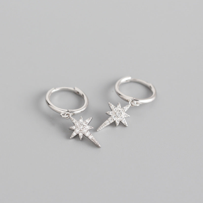 S925 Sterling Silver Eight-pointed Star Diamond Earrings