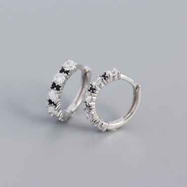 New S925 Silver Geometric Two-color Zircon Ear Ring Ear Buckle