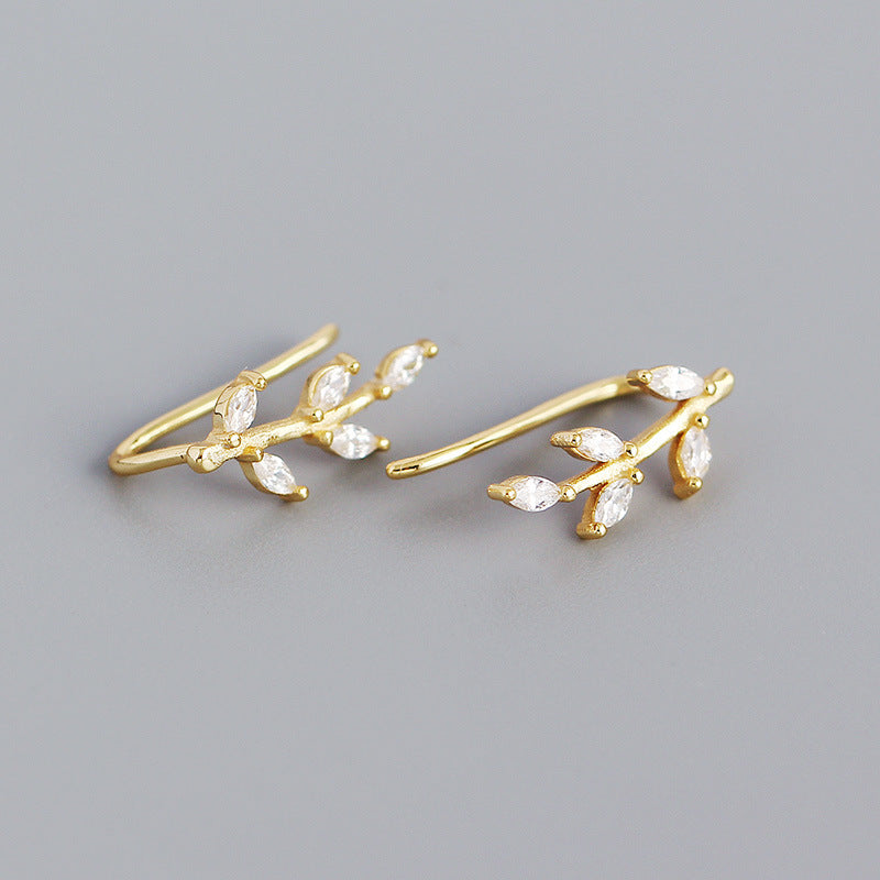 Fashion Leaf Plating Gem Earrings Ear Studs