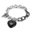 European And American Fashion Jewelry Black Heart-shaped Pendant Stitching Ot Buckle Stainless Steel Bracelet