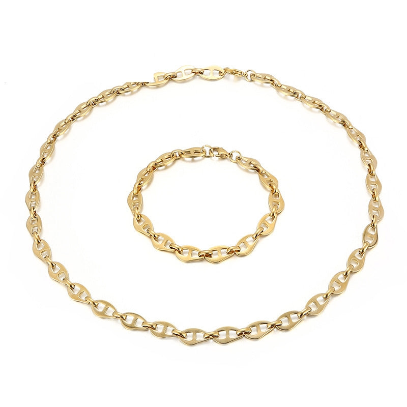 Europe America Geometric Chain 18k Gold-plated Necklace Bracelet Stainless Steel Jewelry