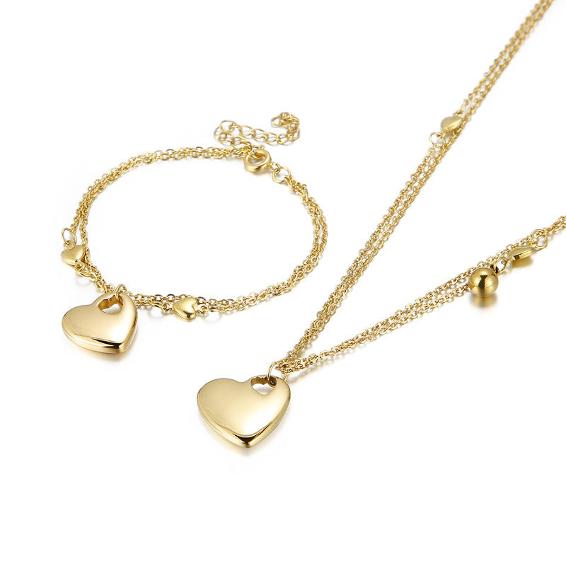 European And American Style Fashion Jewelry Gold-plated 18k Stainless Steel Necklace Bracelet Set