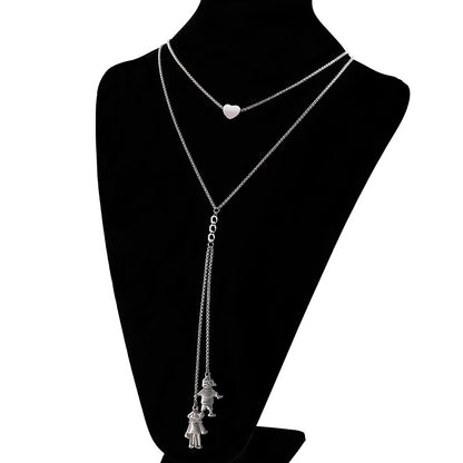 New Long Double Necklace Character Minimalist Style Stainless Steel Pendant Necklace Wholesale