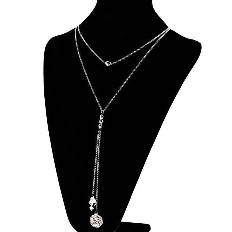 New Long Double Necklace Character Minimalist Style Stainless Steel Pendant Necklace Wholesale