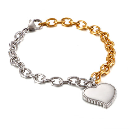 Fashion Stainless Steel Edge Heart-shaped Gold Bracelet Wholesale