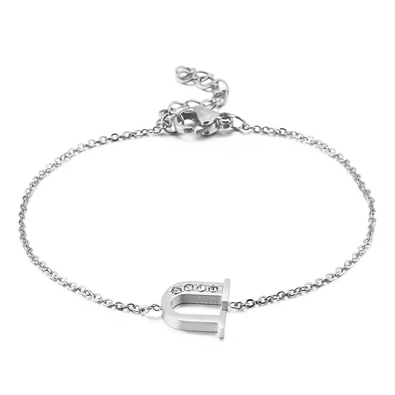 New 26 English Letters Diamond Fashion Personality Stainless Steel Bracelet