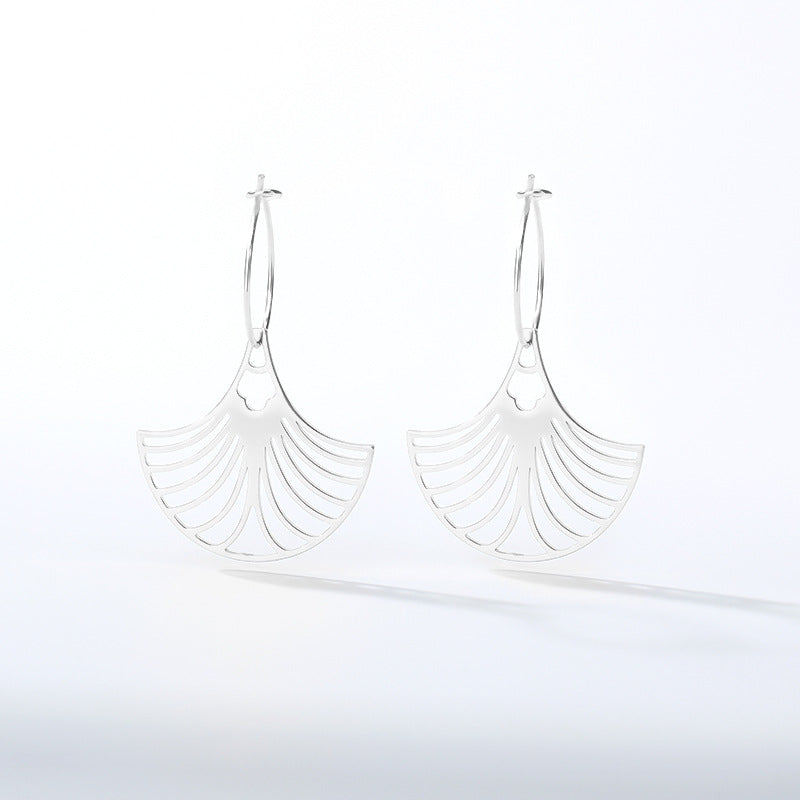 Fashion Leaf Fan-shaped Semi-circular Stainless Steel Earrings