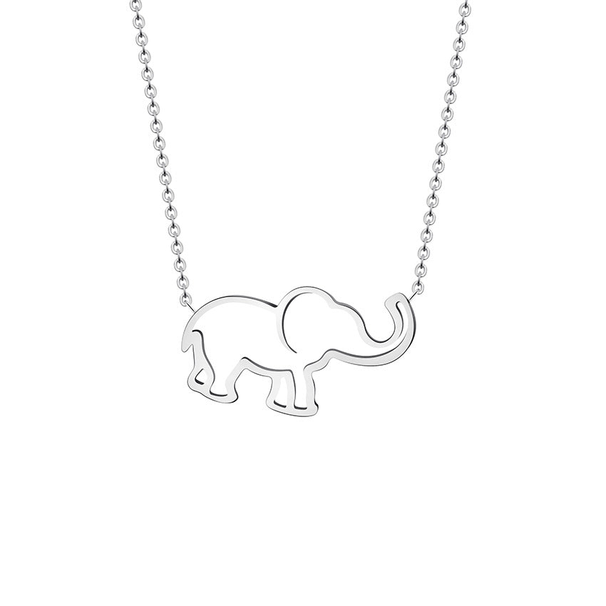 European And American Stainless Steel Pendant Necklace Lucky Hollow Elephant Clavicle Chain