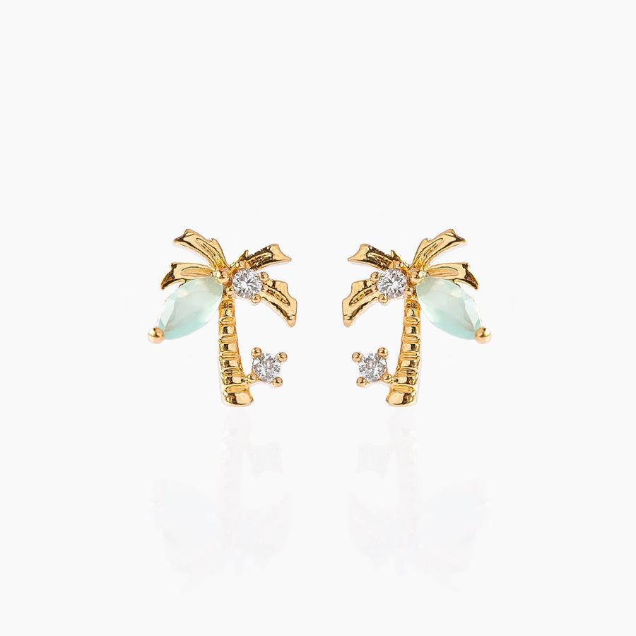 Beach Coconut Tree Earrings Copper Plated 18k Real Gold Earrings