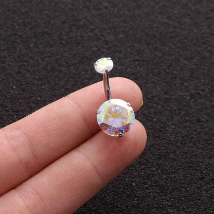 Color Zircon Belly Button Nail Stainless Steel Double Head Round Zircon Umbilical Nail