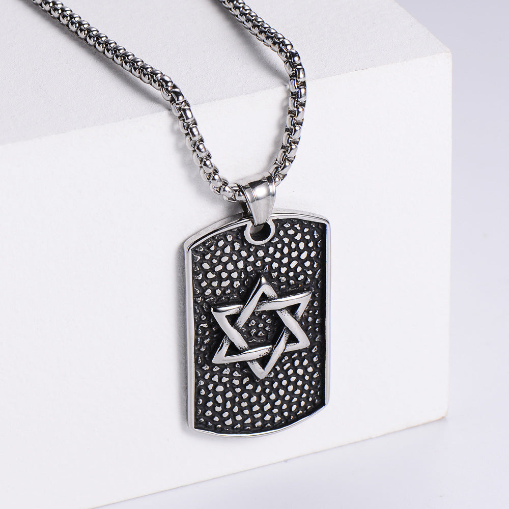 Retro Geometric Trendy Six-pointed Star Army Brand Star Cast Stainless Steel Pendant Necklace