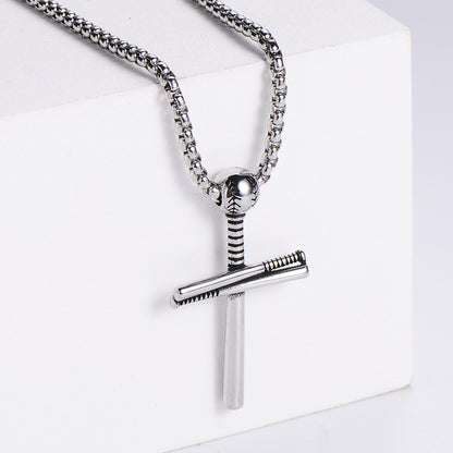 Aml Cross-border Foreign Trade Wholesale Baseball Cross Ornament European And American New Electroplating Stainless Steel Pendant