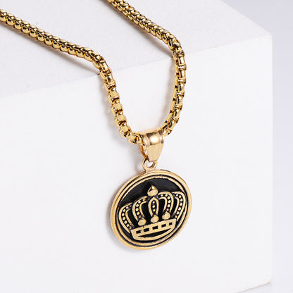 Fashion Geometric Classic Crown Men And Women Stainless Steel Pendant Necklace Wholesale