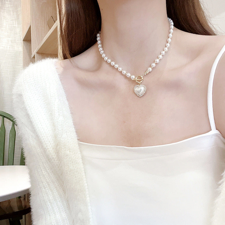 Vintage Style Water Droplets Heart Shape Artificial Pearl Alloy Women's Necklace