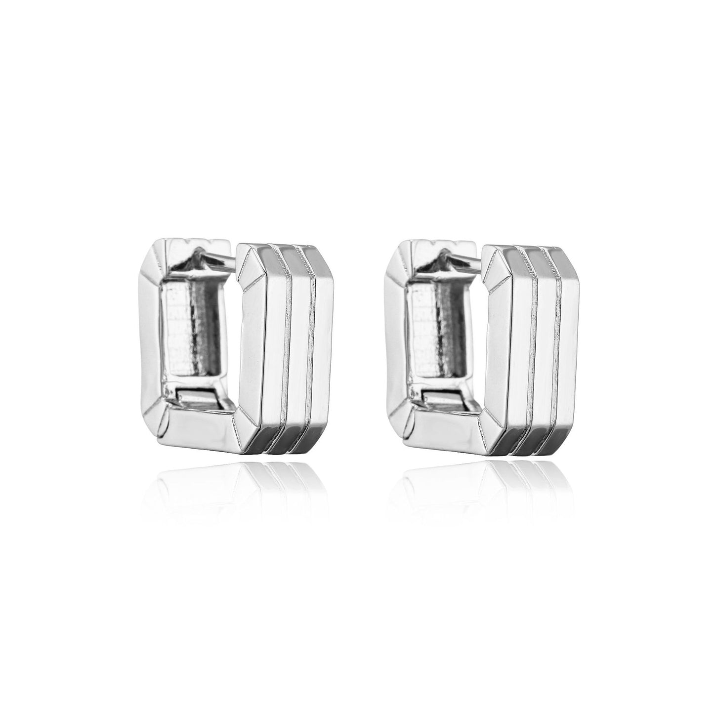 Hecheng Ornament Glossy Vertical Stripes Square Ear Clip Fashion 18k Gold Plated Ornament Ve394