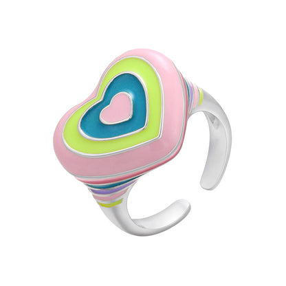 Color Peach Heart Ring Rainbow Open Ring