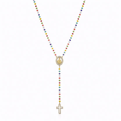 Colored Stone Virgin Mary Necklace Stainless Steel Plated 18k Color Preserving