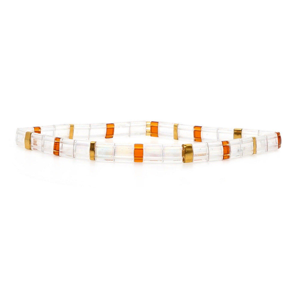 21 Years Cross-border New Arrival Transparent Tila Bead Handmade Beaded Bracelet Bohemian Style White Ribbon Twin Bracelet