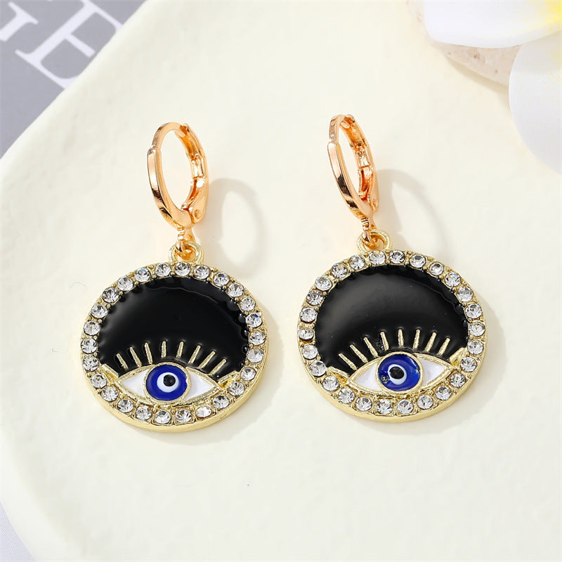 Retro Pearl Eye Color Rhinestone Love Demon Eye Ear Ring Cross-border Jewelry