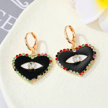 Retro Pearl Eye Color Rhinestone Love Demon Eye Ear Ring Cross-border Jewelry