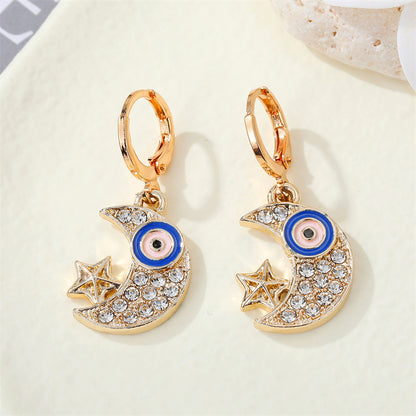 Retro Pearl Eye Color Rhinestone Love Demon Eye Ear Ring Cross-border Jewelry