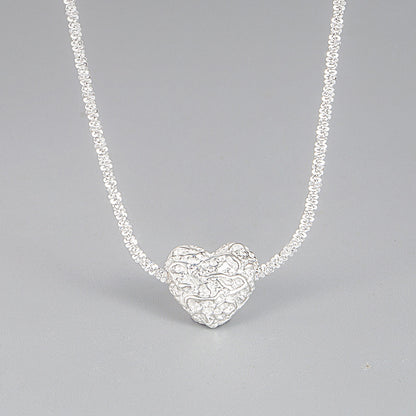 Korean S925 Sterling Silver Folds Heart-shaped Lavicle Chain Silver Jewelry