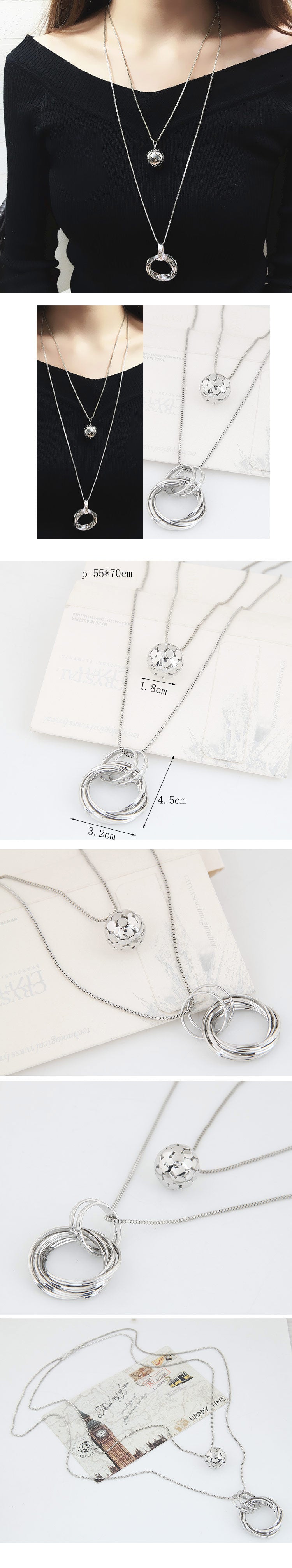 Korean Fashion Metal Simple Circle Ball Double-layer Long Necklace Wholesale