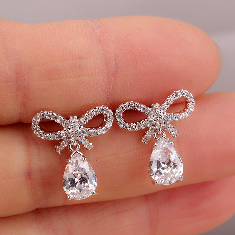 1 Pair Elegant Bow Knot Inlay Copper Alloy Artificial Pearls Zircon Drop Earrings