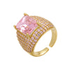 Retro Colored Diamonds Micro-inlaid Square Zircon Copper Open Ring