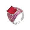 Retro Colored Diamonds Micro-inlaid Square Zircon Copper Open Ring