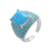 Retro Colored Diamonds Micro-inlaid Square Zircon Copper Open Ring