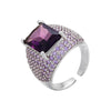 Retro Colored Diamonds Micro-inlaid Square Zircon Copper Open Ring