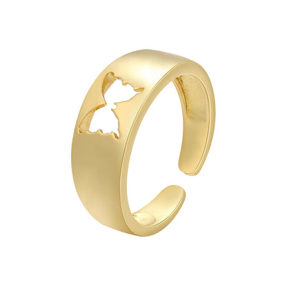 Glossy Copper Plated 18k Gold Ring Lightning Airplane Butterfly Pattern Couple Ring