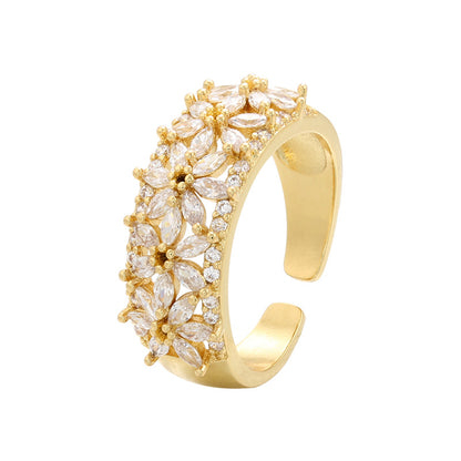 New Style Micro-inlaid Zircon Flower Ring With Flowers Full Of Diamonds Zircon Open Ring