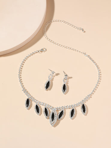 Women's Fashion Black Oval Necklace And Earring Set