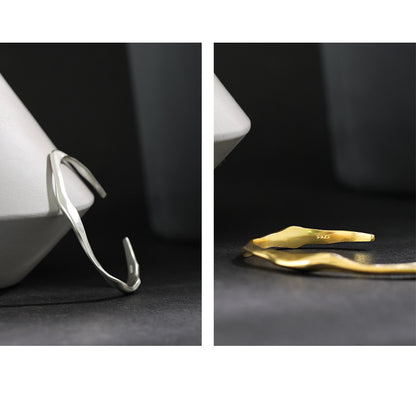 217 Korean S925 Sterling Silver Bracelet New Bangle Simple Irregular Concave Convex Surface Glossy Racelet
