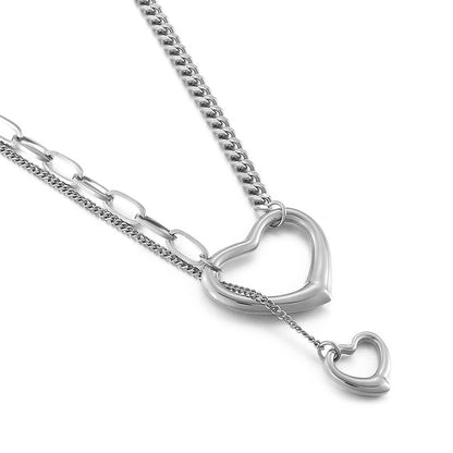 New European And American Niche Design Stainless Steel Double Hollow Heart Sweater Chain