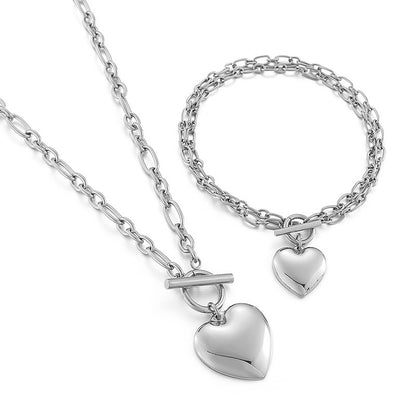 European And American Ot Buckle Heart Necklace Bracelet Heart-shaped O-chain Stainless Steel Suit