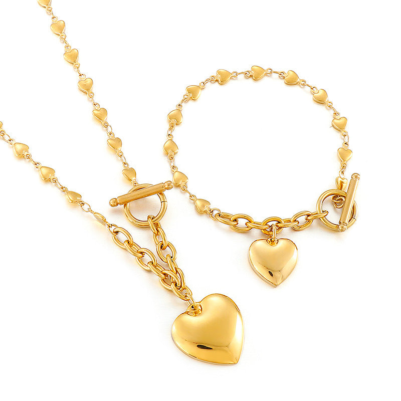 European And American Ot Buckle Heart Necklace Bracelet Heart-shaped O-chain Stainless Steel Suit