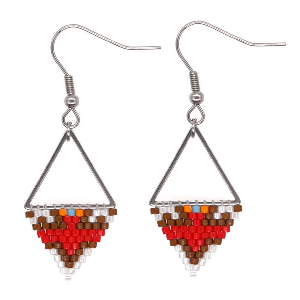 Bohemian Retro Ethnic Miyuki Rice Bead Triangle Earrings